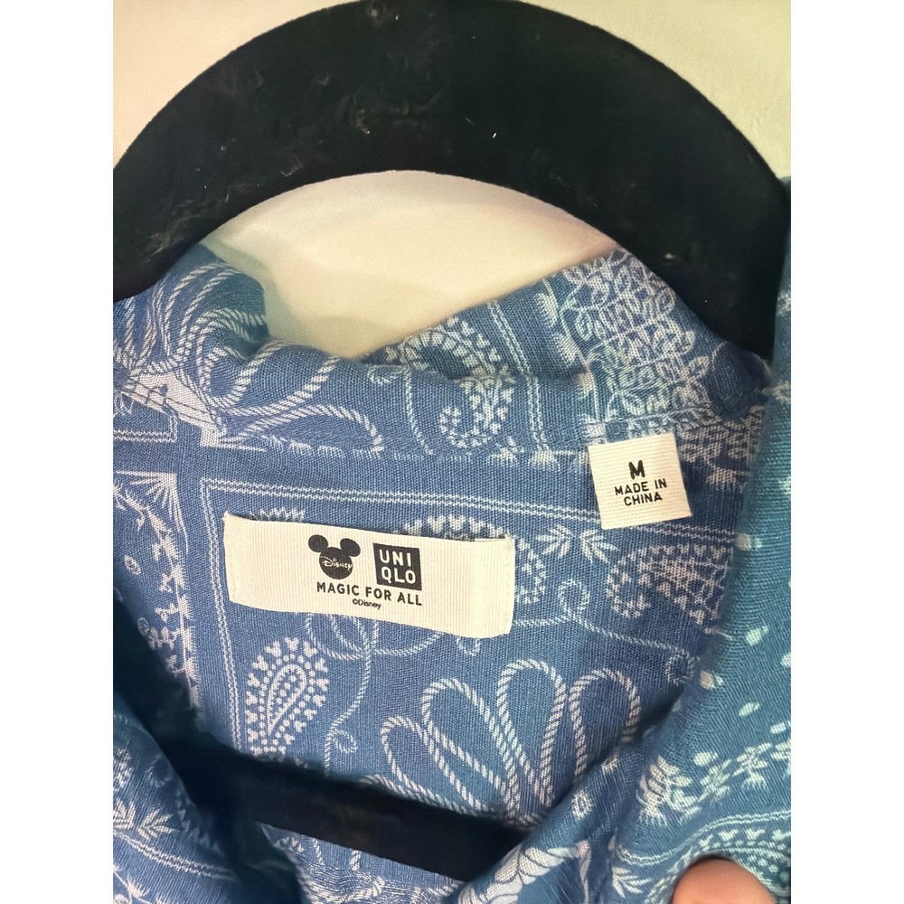 Uniqlo Disney Magic For All Blue Bandana Mickey Mouse Print Linen Blend Shirt M - Picture 4 of 6